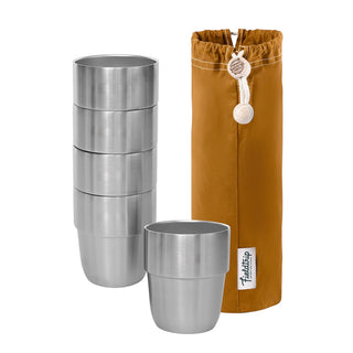 Expedition Cup Set - Stacking, Insulated Stainless Steel Cups with Oilskin Bag