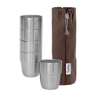 Expedition Cup Set - Stacking, Insulated Stainless Steel Cups with Oilskin Bag
