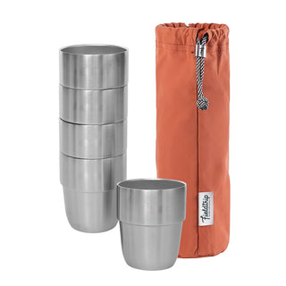 Expedition Cup Set - Stacking, Insulated Stainless Steel Cups with Oilskin Bag