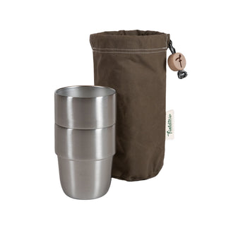 Expedition Cup Set - Stacking, Insulated Stainless Steel Cups with Oilskin Bag