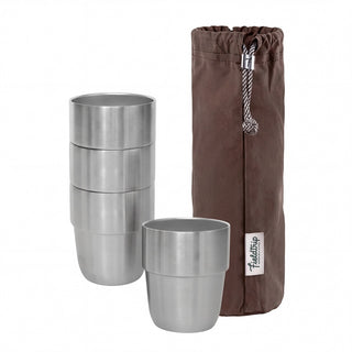 Expedition Cup Set - Stacking, Insulated Stainless Steel Cups with Oilskin Bag