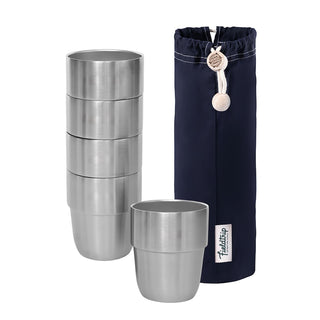Expedition Cup Set - Stacking, Insulated Stainless Steel Cups with Oilskin Bag