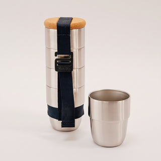 Wanderer Cup Set - Stacking Insulated Stainless Steel Cups with Cork Lid & Adjustable Strap