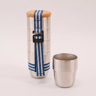 Wanderer Cup Set - Stacking Insulated Stainless Steel Cups with Cork Lid & Adjustable Strap