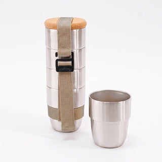 Wanderer Cup Set - Stacking Insulated Stainless Steel Cups with Cork Lid & Adjustable Strap