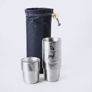 British Wildlife Cup Set – 4 cups in the Navy Waxed Cotton Storage Bag