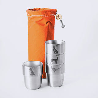 British Wildlife Cup Set – 4 cups in the Terracotta Waxed Cotton Storage Bag