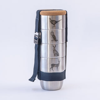 British Wildlife Cup Set – 4 cups with the Navy Strap & Cork Lid
