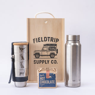 British Wildlife Cups & Flask Gift Set with the Navy Strap & Cork Lid