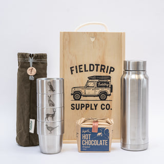 British Wildlife Cups & Flask Gift Set with the Olive Waxed Cotton Storage Bag