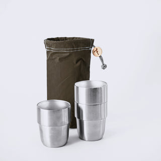 Expedition Cup Set – 3 cups in the Olive Waxed Cotton Storage Bag