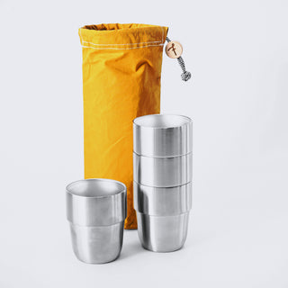 Expedition Cup Set – 4 cups in the Mustard Waxed Cotton Storage Bag