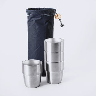 Expedition Cup Set – 4 cups in the Navy Waxed Cotton Storage Bag