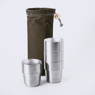 Expedition Cup Set – 4 cups in the Olive Waxed Cotton Storage Bag