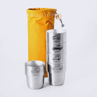 Land Rover Cup Collection – 5 cups in the Mustard Waxed Cotton Storage Bag