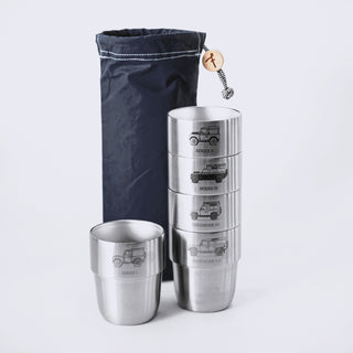 Land Rover Cup Collection – 5 cups in the Navy Waxed Cotton Storage Bag