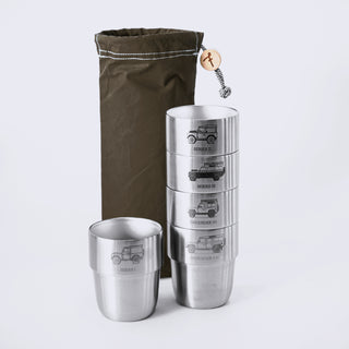 Land Rover Cup Collection – 5 cups in the Olive Waxed Cotton Storage Bag