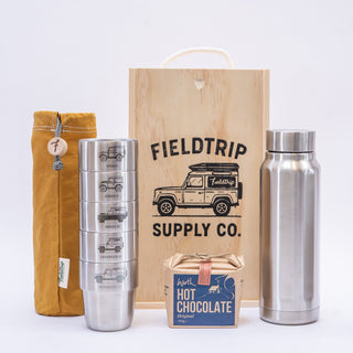 Land Rover Cups & Flask Gift Set with the Mustard Waxed Cotton Storage Bag