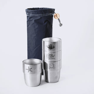 Rockpool Cup Set – 4 cups in the Navy Waxed Cotton Storage Bag