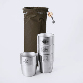 Rockpool Cup Set – 4 cups in the Olive Waxed Cotton Storage Bag