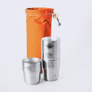 Rockpool Cup Set – 4 cups in the Terracotta Waxed Cotton Storage Bag