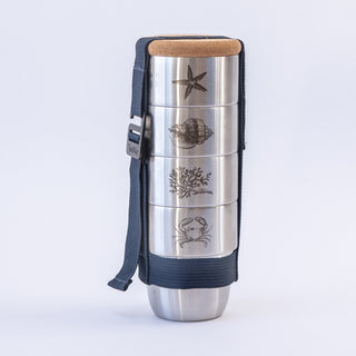 Rockpool Cup Set – 4 cups with the Navy Strap & Cork Lid