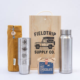 Rockpool Cups & Flask Gift Set with the Mustard Waxed Cotton Storage Bag