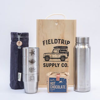 Rockpool Cups & Flask Gift Set with the Navy Waxed Cotton Storage Bag