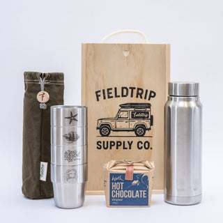 Rockpool Cups & Flask Gift Set with the Olive Waxed Cotton Storage Bag